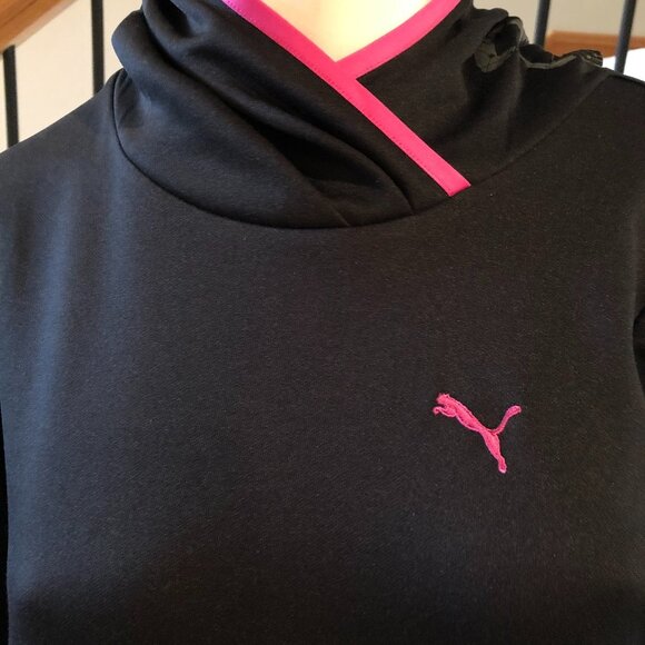 Puma Rudolf Dassler Sport Athletic Running Hooded Top Black w Pink Sz S NWOT - Picture 2 of 7